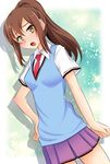  1girl aoyama_nanami blush brown_hair long_hair necktie ponytail sakura-sou_no_pet_na_kanojo school_uniform skirt solo tie 