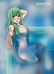  1girl bath bisca_connell bisca_mulan blush boots breasts fairy_tail female green_hair high_heels large_breasts long_hair looking_at_viewer nail_polish nipples nude purple_eyes solo sonicx thigh_boots 