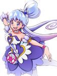  alternate_form alternate_hairstyle ballerina bare_shoulders blue_eyes blue_hair blue_skirt choker cure_princess dancing dress earrings hair_bun happinesscharge_precure! heart heart-shaped_pupils highres jewelry long_hair magical_girl miyamoto_hiroshi pantyhose precure sherbet_ballet shirayuki_hime skirt smile solo strapless strapless_dress symbol-shaped_pupils white_background white_legwear wrist_cuffs 