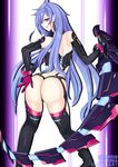  1girl artist_request ass back backboob betonamin blue_hair bodysuit boots breasts character_name choujigen_game_neptune come_hither detached_sleeves earrings female from_behind gloves hand_on_ass highres idea_factory iris_heart jewelry kami_jigen_game_neptune_v long_hair naughty_face neptune_(series) pink_eyes pururut seductive_smile smile solo sword symbol-shaped_pupils thigh_boots thighhighs tongue tongue_out very_long_hair weapon 