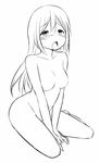  blush breasts greyscale lineart long_hair medium_breasts monochrome no_nipples nude open_mouth simple_background solo white_background zaxwu 