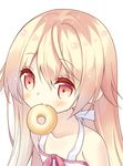  blonde_hair doughnut fang food long_hair lowres monogatari_(series) oshino_shinobu red_eyes solo yuizaki_kazuya 