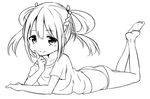  greyscale lineart lying monochrome on_stomach panties short_hair simple_background smile solo underwear white_background zaxwu 