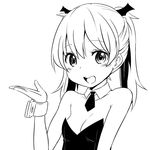  blush detached_collar greyscale monochrome open_mouth simple_background smile solo twintails upper_body white_background zaxwu 