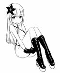  breasts gloves greyscale lineart long_hair monochrome simple_background small_breasts smile solo white_background zaxwu 