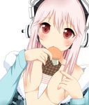  between_breasts blush breasts cleavage headphones highres ice_cream_cone large_breasts long_hair looking_at_viewer negisan nitroplus pink_eyes pink_hair sexually_suggestive solo super_sonico 