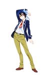  blue_hair bow full_body hair_bow highres loafers mole mole_under_eye necktie nisekoi official_art pants parted_lips red_eyes reverse_trap school_uniform shoes short_hair solo sugiyama_nobuhiro transparent_background tsugumi_seishirou 