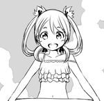  greyscale looking_at_viewer monochrome navel open_mouth smile solo strap_slip swimsuit zaxwu 