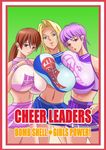  3girls ayane ayane_(doa) blonde_hair cheerleader dead_or_alive ema_(emaura) frown green_background kasumi kasumi_(doa) multiple_girls ponytail simple_background smile tecmo tina_armstrong 