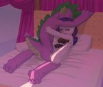  balls bed blush breasts canopy_bed dragon duo equine eyes_closed female food_play friendship_is_magic horn horse interspecies kneeling male mammal my_little_pony pillow pony rarity_(mlp) sex siansaar spike_(mlp) straight sweat unicorn 