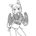  animal_ears greyscale looking_at_viewer monochrome navel simple_background smile solo tail white_background zaxwu 