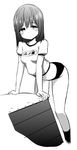  greyscale gym_uniform highres looking_at_viewer midriff monochrome simple_background solo white_background zaxwu 