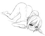  blush breasts greyscale lineart medium_breasts monochrome nude short_hair simple_background solo tears top-down_bottom-up white_background zaxwu 
