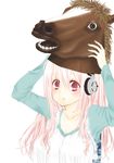  blush breasts headphones highres horse_mask large_breasts long_hair looking_at_viewer moco_(imopmy) nitroplus open_mouth pink_eyes pink_hair solo super_sonico 