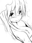  blush breasts from_above greyscale lineart long_hair looking_at_viewer medium_breasts monochrome solo wet zaxwu 