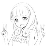  double_v greyscale kise_yayoi lineart looking_at_viewer monochrome open_mouth precure simple_background smile smile_precure! solo upper_body v white_background zaxwu 