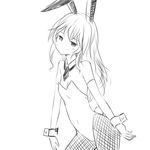  bunnysuit detached_collar flat_chest greyscale lineart long_hair looking_at_viewer monochrome pantyhose simple_background sketch solo white_background zaxwu 