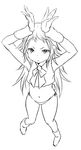  arms_up greyscale lineart long_hair looking_at_viewer monochrome navel simple_background solo white_background zaxwu 