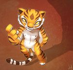  amber_eyes anthro atryl beckoning bird's-eye_view feline female first_person_view flat_chested high-angle_shot kung_fu_panda looking_at_viewer mammal master_tigress nipples nude pussy simple_background smile solo stripes tiger yellow_eyes 
