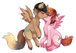  alpha_channel black_headwear blush brown_feathers brown_hooves couple cutie_mark d1sazt3rmast3r dance2forget duo equine eyes_closed female feral flying fur hair hat hooves horse kissing male mammal my_little_pony pegasus pink_feathers pink_fur pink_hooves plain_background pony sitting straight transparent_background wings 