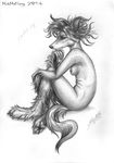  black_and_white breasts canine chinese_crested_dog dog female greyscale kekpafrany mammal messy_hair monochrome nipples nude sitting solo traditional_media 