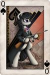  black_hair bow_tie card clothing equine female flower friendship_is_magic gun hair horse mammal my_little_pony octavia_(mlp) playing_card pony purple_eyes q ranged_weapon spades standing submachine_gun thompson_submachine_gun tommy_gun trenchcoat tuxedo weapon yakovlev-vad 