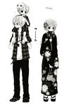  2boys anzu_(o6v6o) child dual_persona flower genderswap genderswap_(ftm) glasses gumi gumiya hair_flower hair_ornament japanese_clothes kimono monochrome multiple_boys ryuuto_(vocaloid) short_hair simple_background vocaloid white_background 