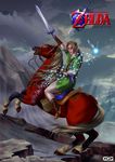  absurdres brown_hair epona fairy fine_art_parody ggg_(gonzalogallianoniz) highres horse instrument light_particles link master_sword napoleon_crossing_the_alps navi ocarina parody riding shield sword the_legend_of_zelda the_legend_of_zelda:_ocarina_of_time weapon 