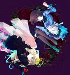  blonde_hair blue_eyes blue_skirt boots brown_hair crown dress floral_background flower frills full_body knee_boots lily_(shiei_no_sona-nyl) long_hair multiple_girls purple_background purple_flower purple_rose red_flower red_rose rose rose_witch rotational_symmetry see-through shiei_no_sona-nyl shoes short_hair skirt ssscheme steampunk_(liarsoft) 