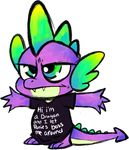  3_toes 4_fingers alpha_channel anthro clothed clothing dragon english_text friendship_is_magic frown green_eyes half-closed_eyes humor lizard my_little_pony plain_background raised_arm reptile scalie sharp_teeth shirt solo spike_(mlp) spooksy standing teeth text the_truth transparent_background young 