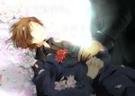  ahoge axis_powers_hetalia bad_deviantart_id bad_id bangs brown_hair closed_eyes collared_shirt death flower germany_(hetalia) hands_clasped hetaoni holding majuki military military_uniform multiple_boys northern_italy_(hetalia) own_hands_together petals shirt spoilers translation_request uniform 