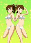  bikini brown_eyes brown_hair futami_ami futami_mami idolmaster idolmaster_(classic) multiple_girls short_hair siblings side_ponytail swimsuit twins zerosu_(take_out) 