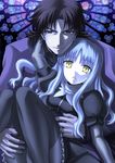  1girl brown_eyes brown_hair caren_hortensia fate/hollow_ataraxia fate/stay_night fate_(series) father_and_daughter kotomine_kirei layered_sleeves long_hair sanada_(teketo) silver_hair white_hair yellow_eyes 