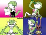  beverage blush drinking drunk english_text eyes_closed eyeshadow female gardevoir harijizo lips lipstick lopunny makeup math nintendo pok&#233;mon pok&eacute;mon red_eyes red_lipstick spikes text video_games wet_willy 