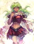  dark_skin emerada_(xenogears) green_hair highres lack long_hair midriff pauldrons scarf skirt solo thighs torn_clothes xenogears yellow_eyes 