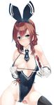  animal_ears aqua_eyes areola_slip areolae bad_id bad_pixiv_id bikini blush braid breasts brown_hair bunny_ears gloves hairband kantai_collection large_breasts long_hair micro_bikini necktie noshiro_(kantai_collection) pubic_hair ruuto_(sorufu) single_thighhigh solo swimsuit thighhighs twin_braids white_background white_gloves 