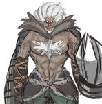  abs bad_id bad_tumblr_id beard chest_hair claws dark_skin dark_skinned_male eyebrows facial_hair highres male_focus mechanical_arms oversized_forearms oversized_limbs red_eyes red_seiryu shirtless sketch solo under_night_in-birth waldstein white_hair 