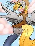  anthro anthrofied anus azugarlic blonde_hair blush butt clothing cloud cutie_mark derpy_hooves_(mlp) equine female friendship_is_magic fur grey_fur hair hat horse mammal my_little_pony open_mouth outside panties pegasus pony pussy pussy_juice sky solo underwear wings yellow_eyes 