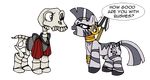  alpha_channel blue_eyes bone crossover dankodeadzone ear_piercing english_text equine eye_contact female friendship_is_magic horse knight male mammal medievil medievil_(game) mohawk my_little_pony piercing pony ponyfied sir_daniel_fortesque skeleton smile text undead zebra zecora_(mlp) 