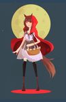  animal_ears basket big_bad_wolf cape cloak full_moon grimm's_fairy_tales highres hood little_red_riding_hood little_red_riding_hood_(grimm) moon original smile solo tail wolf_ears wolf_tail 
