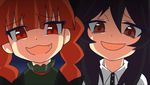  bangs black_hair blunt_bangs braid fang iosys kaenbyou_rin looking_at_viewer multiple_girls niji_(nijioki) non-web_source red_eyes red_hair reiuji_utsuho smile smug touhou troll_face 