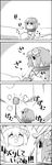  bound bow colombia_pose comic flower greyscale hair_flower hair_ornament hieda_no_akyuu highres monochrome no_humans open_mouth short_hair shovel smile snow snowman tani_takeshi tied_up touhou translated yukkuri_shiteitte_ne 