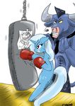 boxing_gloves ciriliko cutie_mark equine facial_piercing female feral friendship_is_magic horn horse iron_will_(mlp) male mammal minotaur muscles my_little_pony necktie nose_piercing nose_ring piercing pony sweat trixie_(mlp) unicorn wet 