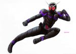  antennae belt bodysuit flying_kick helmet kamen_rider kamen_rider_joker kamen_rider_w kicking male_focus pauldrons red_eyes solo steven_mack 