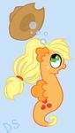 blonde_hair bubble cowboy_hat cutie_mark diidkesnap doodlesnap equine female freckles friendship_is_magic green_eyes hair hat horse humor mammal my_little_pony open_mouth orange_body plain_background pony sea_pony seapony silly solo stetson 