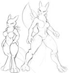  breasts chest_tuft digimon digitigrade exwolf85 female fur looking_at_viewer monochrome nude plain_background renamon sketch solo standing tufe tuft video_games white_background wide_hips 