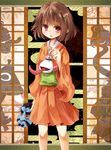  :o :p bad_id bad_pixiv_id bag brown_hair character_request copyright_request creature eyelashes hair_ornament hairclip harapekopikachu holding japanese_clothes kimono long_sleeves looking_at_viewer mask monster obi purple_eyes sash short_hair sliding_doors solo standing tongue tongue_out 