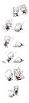  :&lt; :3 animal_ears book dodging dog_ears dog_tail flying_sweatdrops glomp hair_ornament hair_ribbon hairclip highres hug kantai_collection monochrome motion_lines multiple_girls reading remodel_(kantai_collection) ribbon scratches shigure_(kantai_collection) tag tail tail_wagging tears tendou_itsuki translated v-shaped_eyebrows yuudachi_(kantai_collection) 