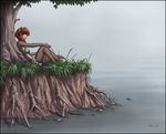  amphibian bikini_top brown_fur clothing female flower frog fur grass hair jay_naylor mammal mustelid otter outside reclining red_(jay_naylor) red_hair rocks roots shorts sitting solo tree water 