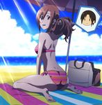  beach bikini brown_eyes brown_hair cloud day highres long_hair ponytail screencap seitokai_yakuindomo shichijou_aria sky solo stitched sunlight swimsuit third-party_edit 